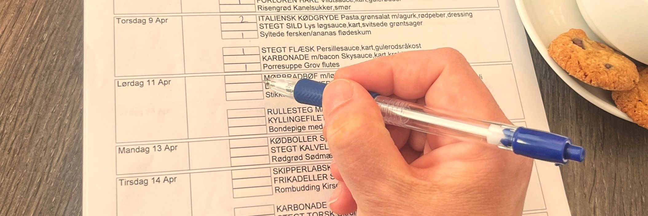 Bestilling af madservice på papir