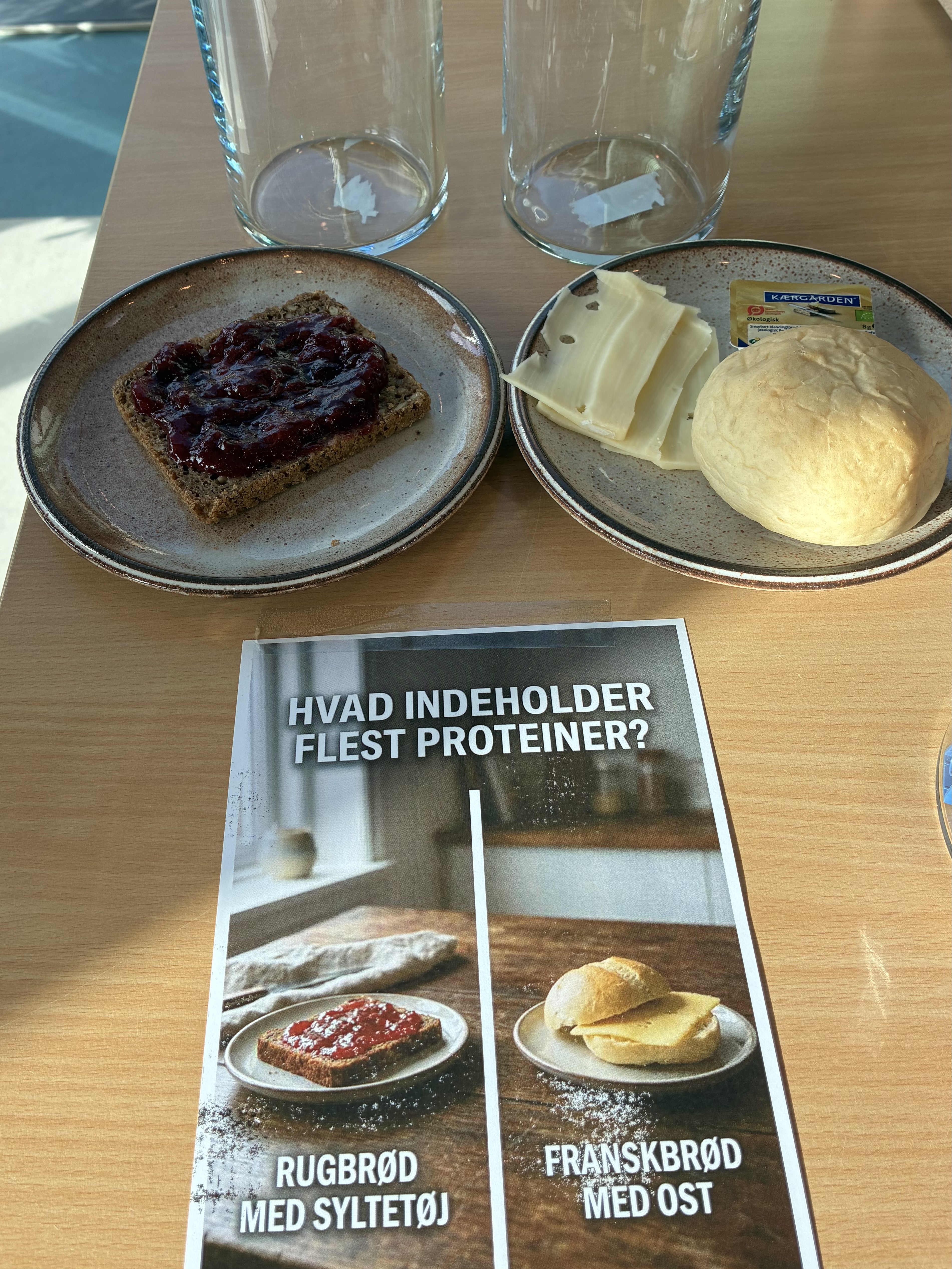 Rugbrød og bolle med syltetøj og ost